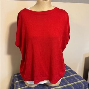 Max Studio linen blend knit cap sleeve red sweater